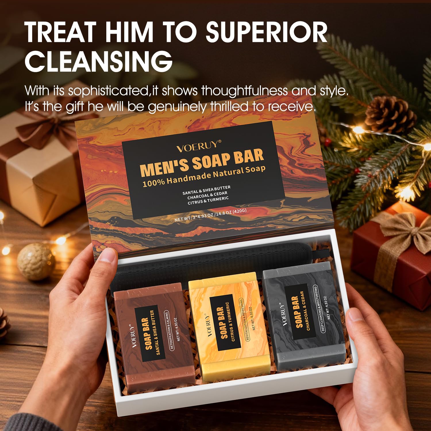 VOERUY bar next to razor for scale, indicating travel and shave readiness