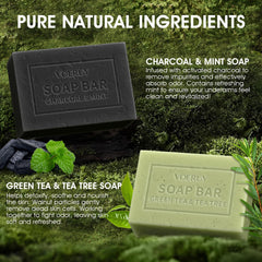 VOERUY charcoal and mint soap texture highlighting deep-clean benefit