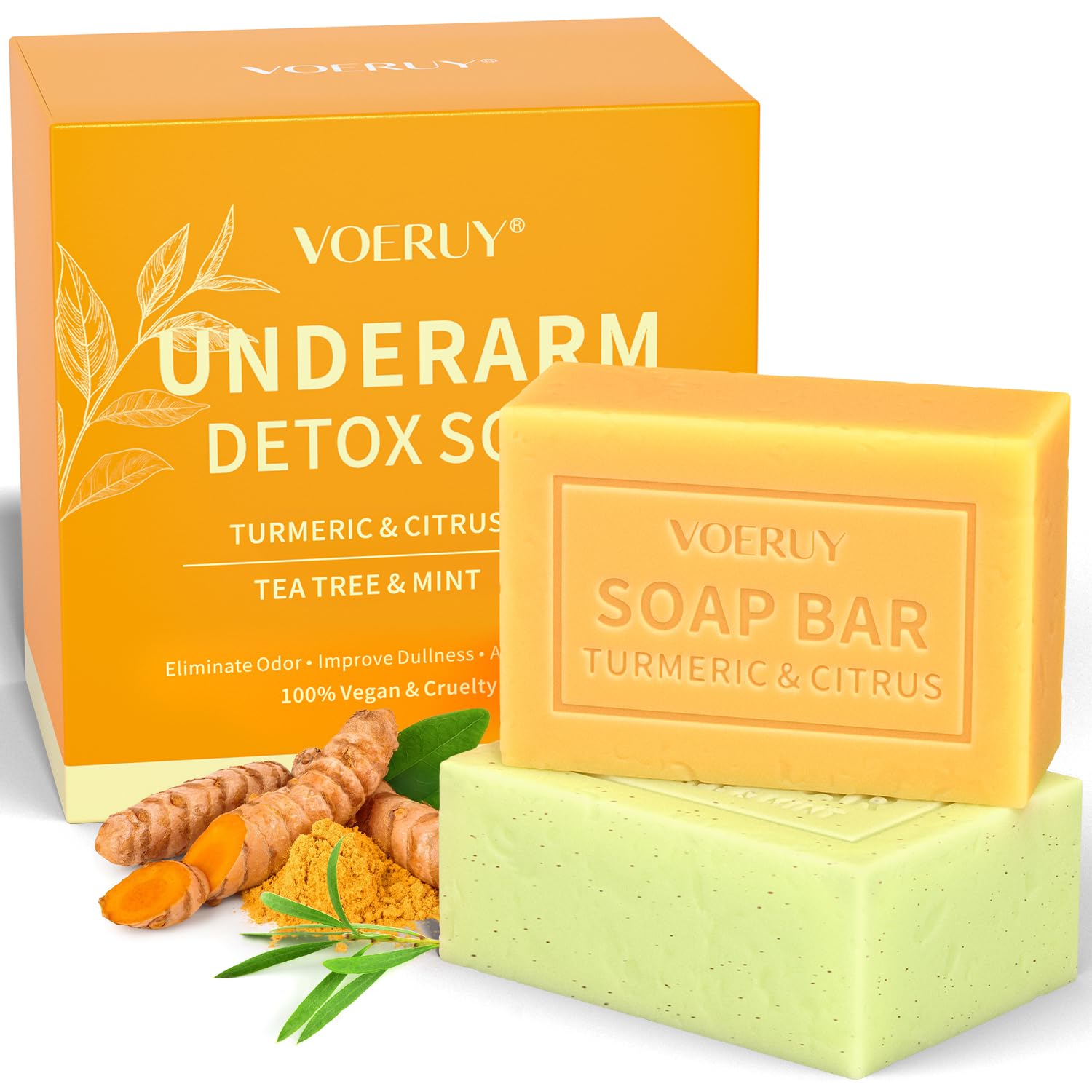 VOERUY front packaging showing both detox soap bars and benefits