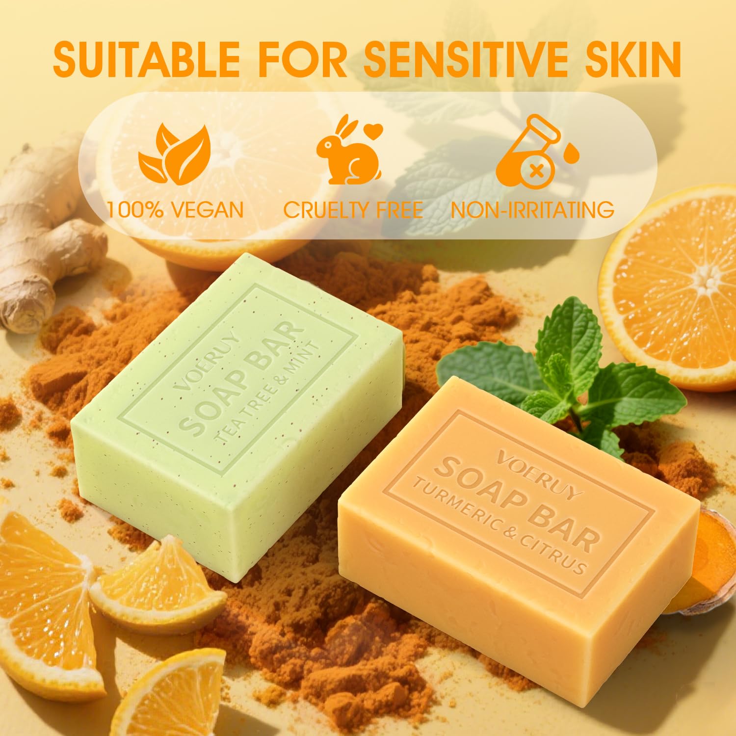 VOERUY soap held in hand to show actual size and portion