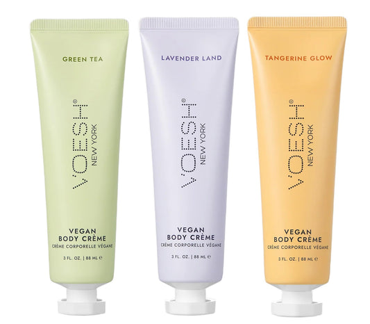 VOESH front packaging trio showing three crèmes and sustainable gift appeal