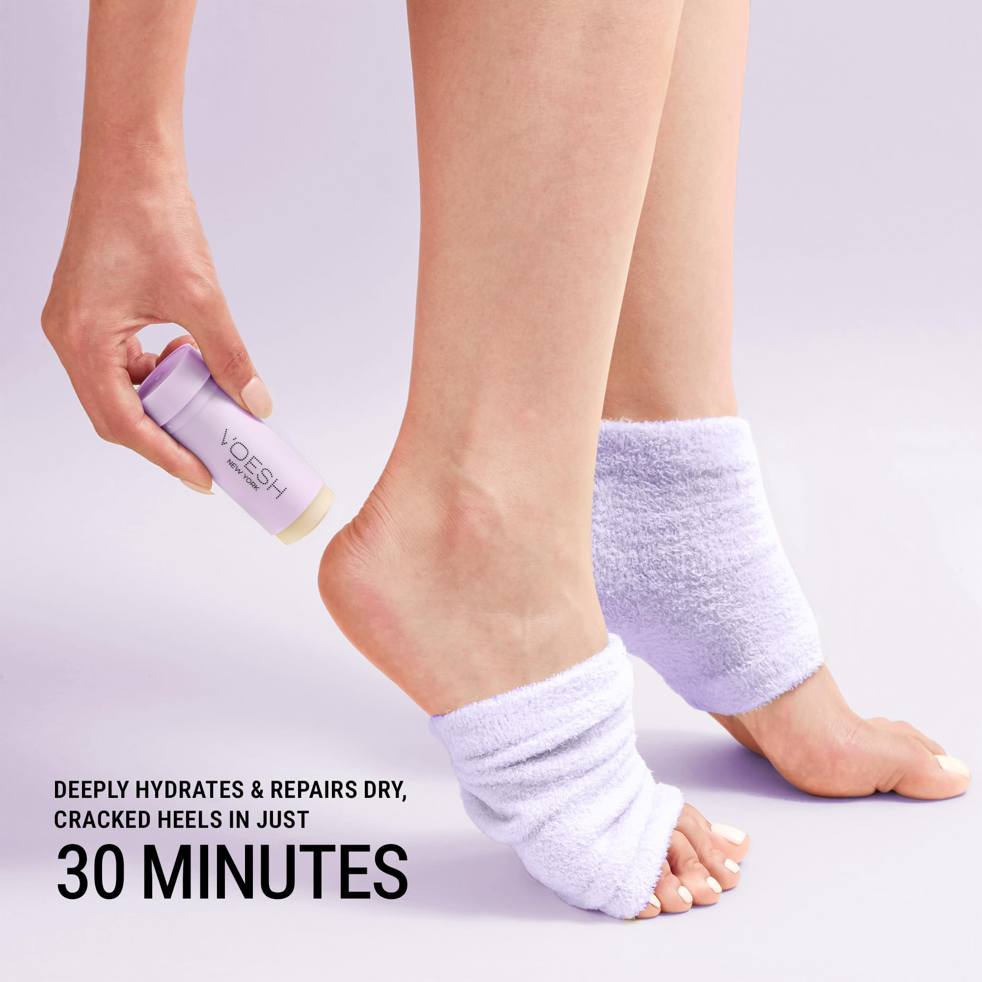 VOESH sock worn on foot in use showing comfortable fit and enhanced heel hydration