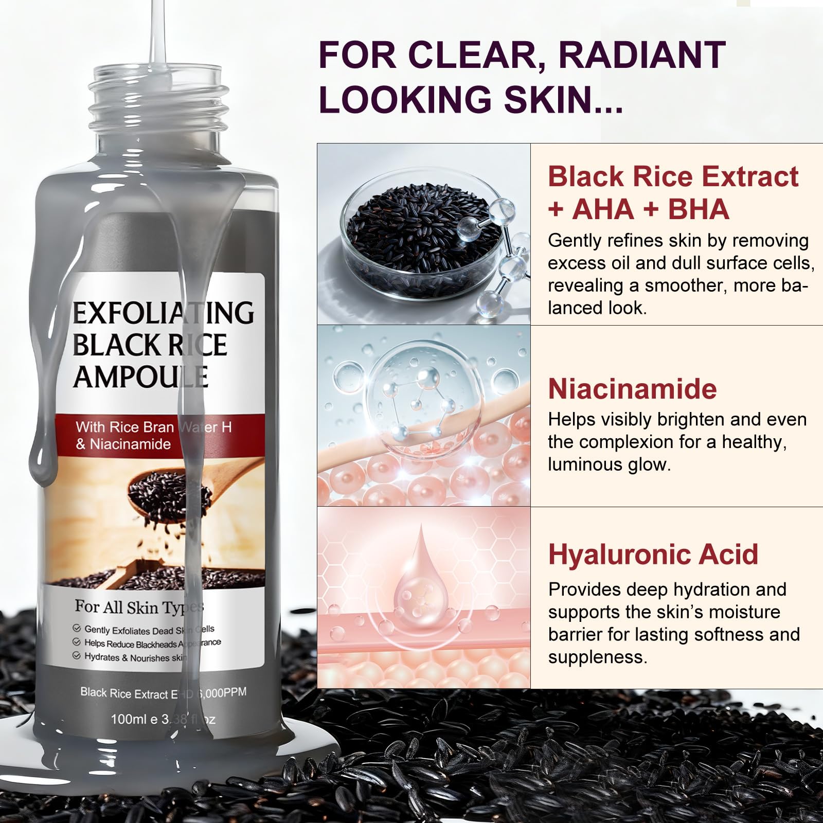 VOFANK ingredients with black rice and niacinamide highlighting brightening