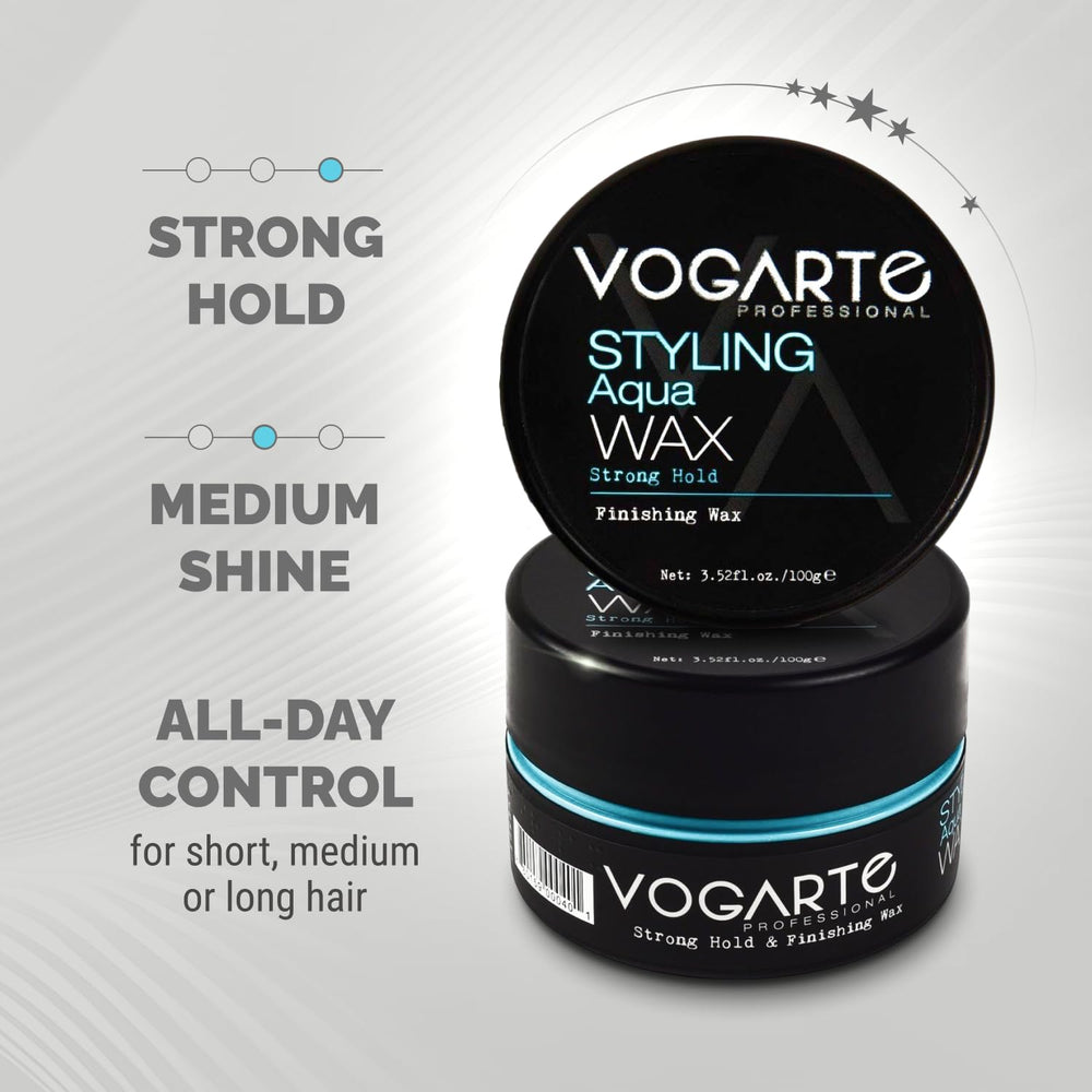 Vogarte slick-back styled model displaying strong hold and glossy finish