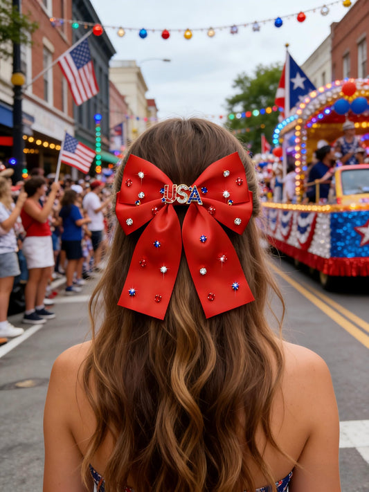 vokone close-up of red white and blue rhinestones highlighting sparkle and photo-ready shine