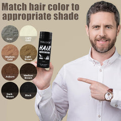 VOLLUCK applying fibers onto dry hair for instant coverage benefit