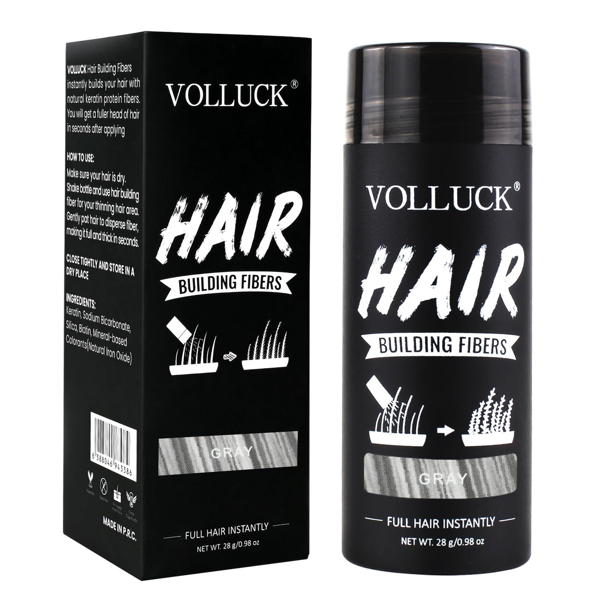 VOLLUCK front canister gray showing compact travel-friendly container and instant coverage