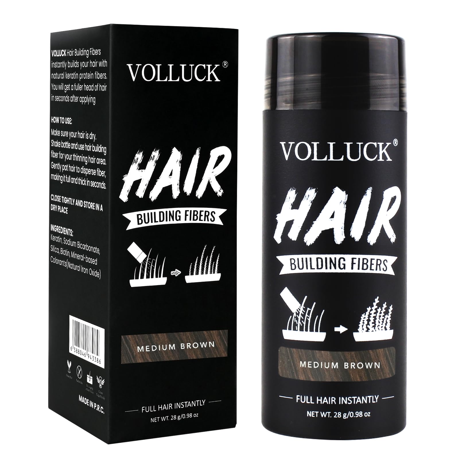 VOLLUCK front packaging showing medium brown 28 g jar and label benefit