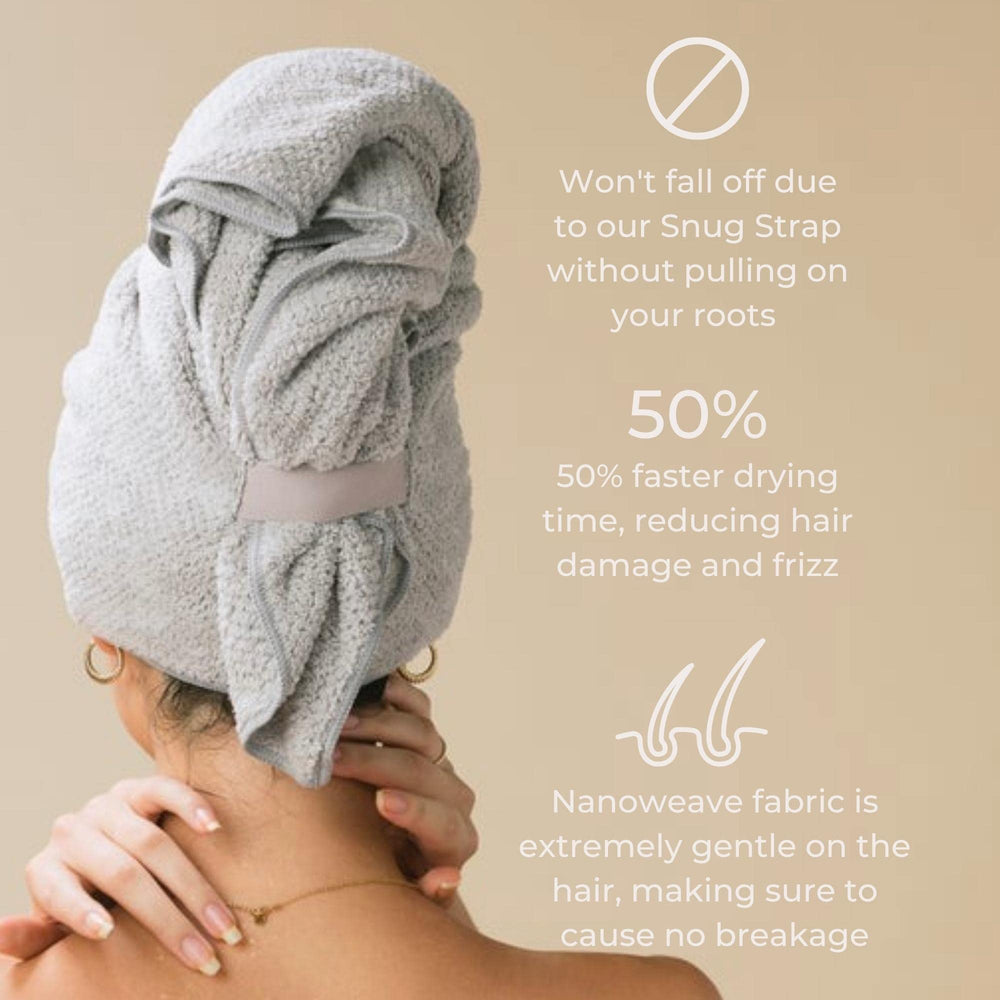 VOLO model using towel to plop curls illustrating curl definition and frizz control benefit