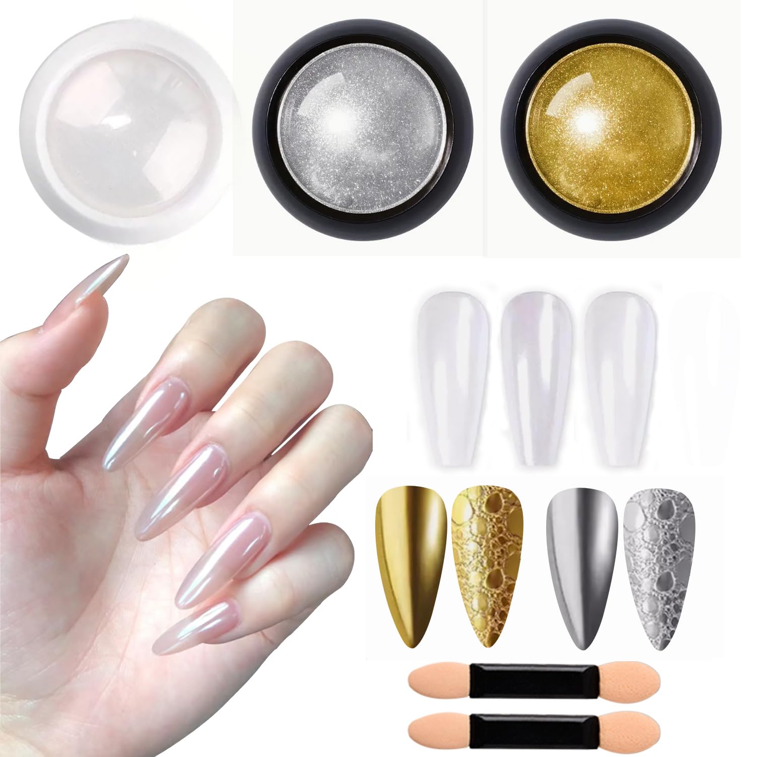 vonrui front packaging showing three chrome pigment jars and applicators for versatile designs