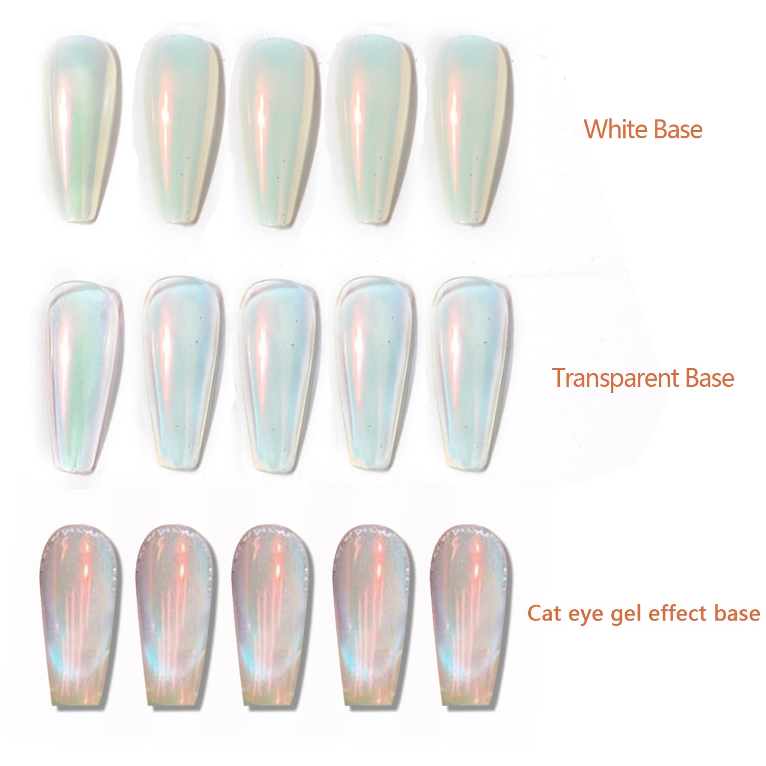 Vonrui brush-on swatch on nail showing iridescent orange-white pearl benefit