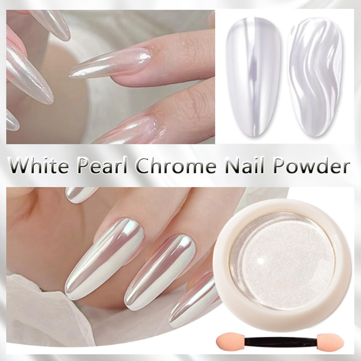 vonrui silver pigment applied on black nail producing deep mirror chrome effect