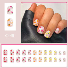Vopintpy close-up of watermelon strawberry lemon nail art, detailed glossy finish