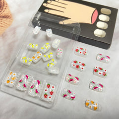 Vopintpy nails being applied with adhesive tab, quick at-home manicure benefit