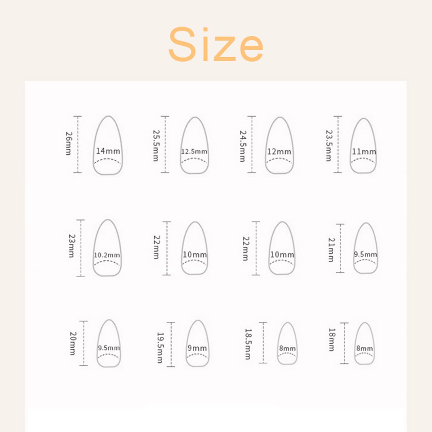 Vopintpy layout of 12 nail sizes showing scale and fit options for every finger