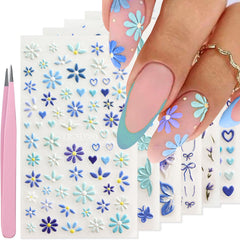 VOTACOS front packaging showing six floral decal sheets and tweezers, easy selection benefit