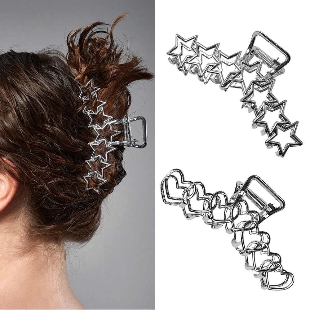 VOTACOS star and heart clips front view showcasing elegant silver finish and secure hold