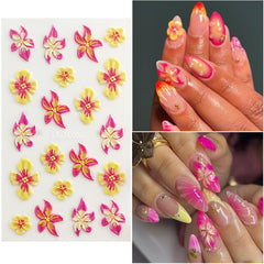 VOTACOS stickers applied on manicure, shows finished 3D floral accent