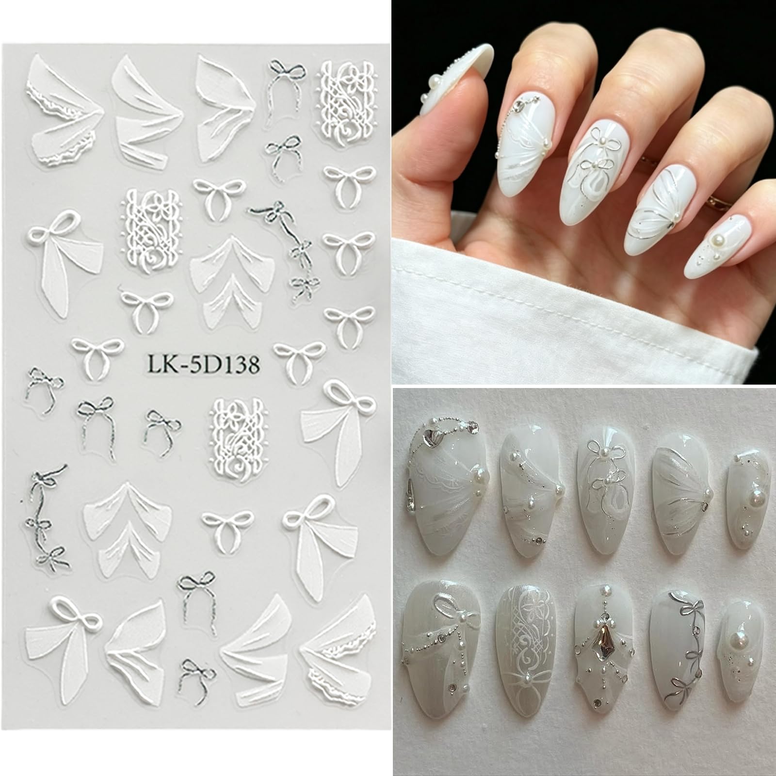 VOTACOS floral and bow decals applied on nails showing polished finish