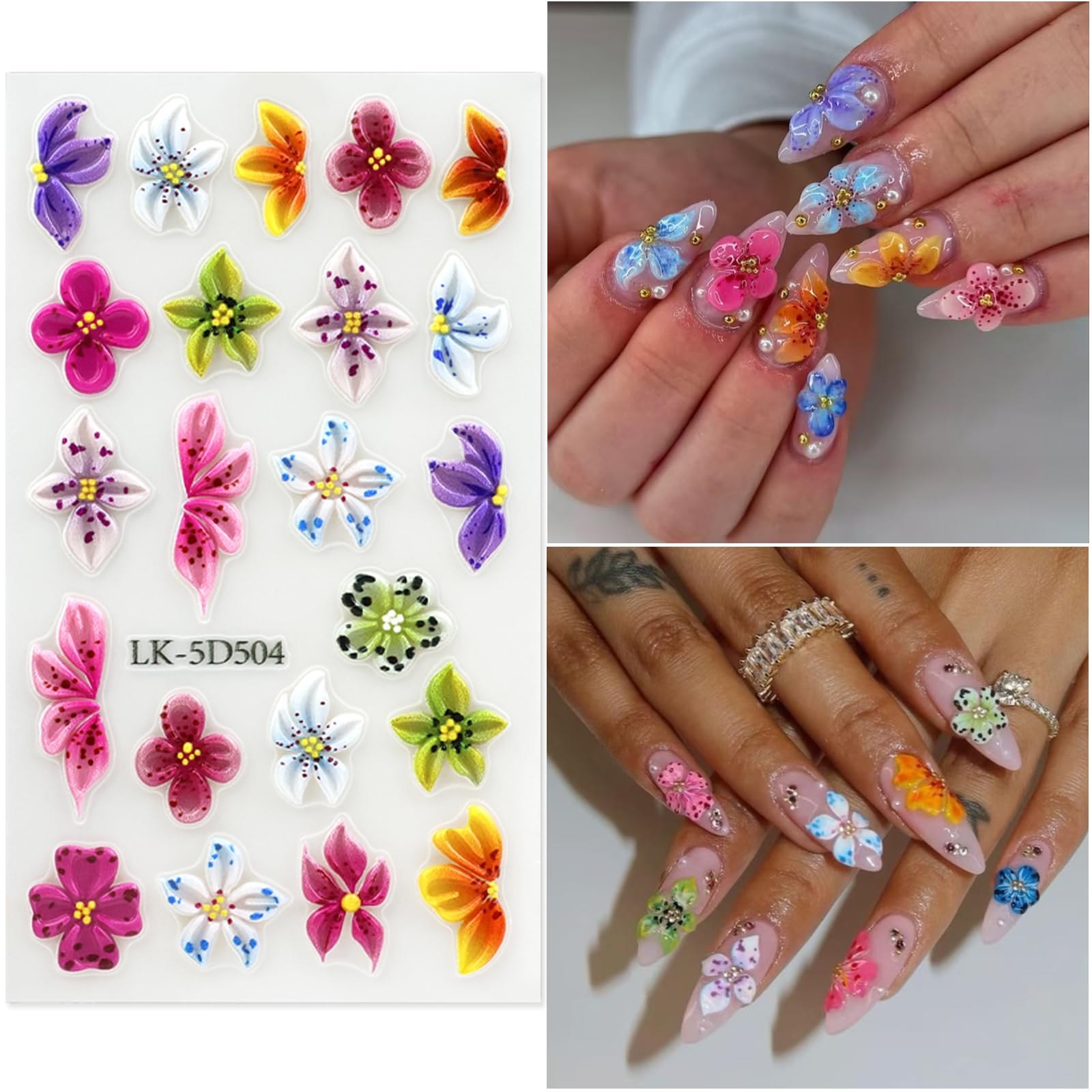 VOTACOS stickers applied to nail tips demonstrating instant salon-style results