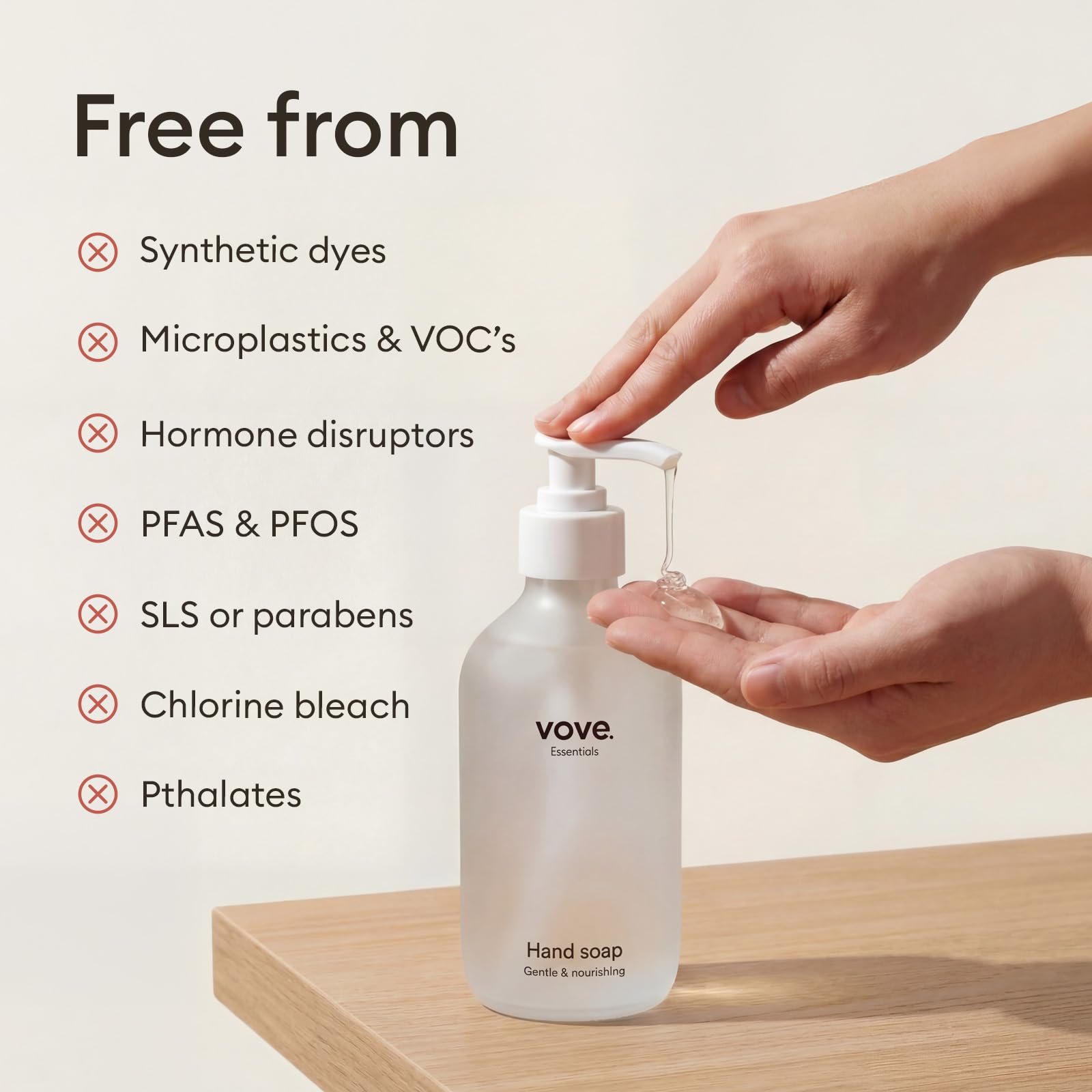 Vove three refills beside an open dispensing bottle demonstrating total 1050ml output and cost-effectiveness