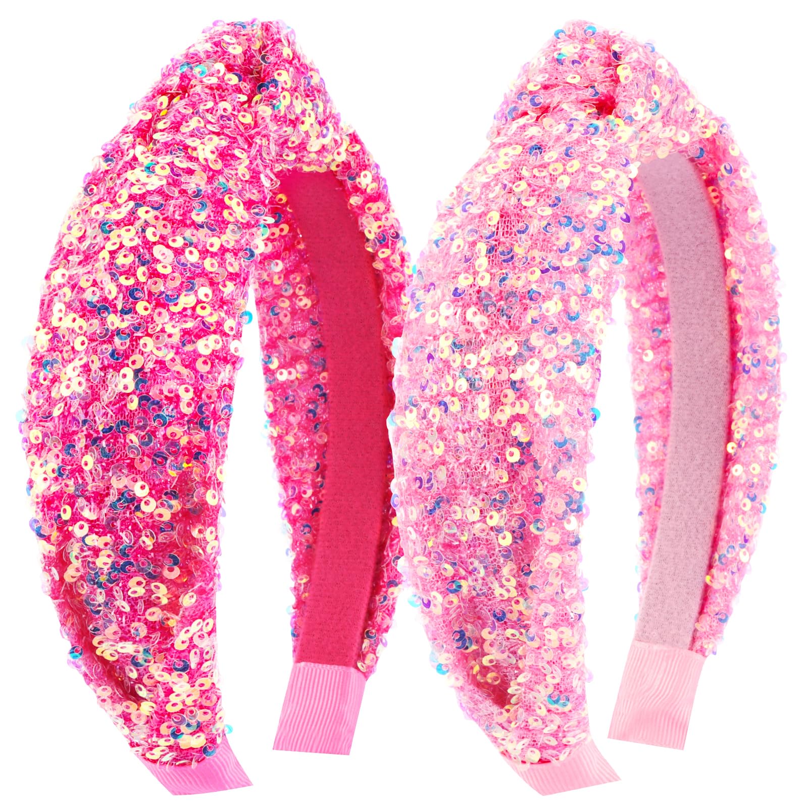Vovii front view of two pink headbands showing colors and sparkle, great for styling