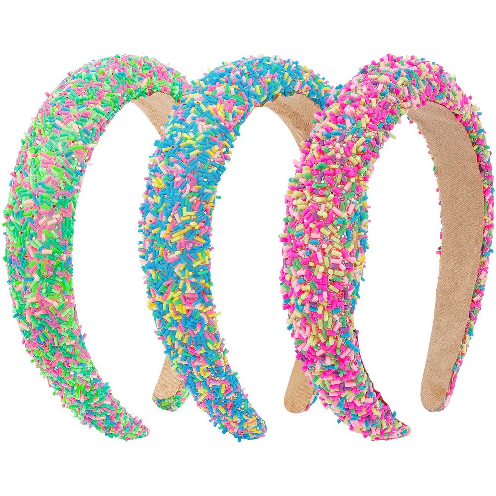 Vovii front view of colorful sprinkle headband showing bright sparkle and appeal