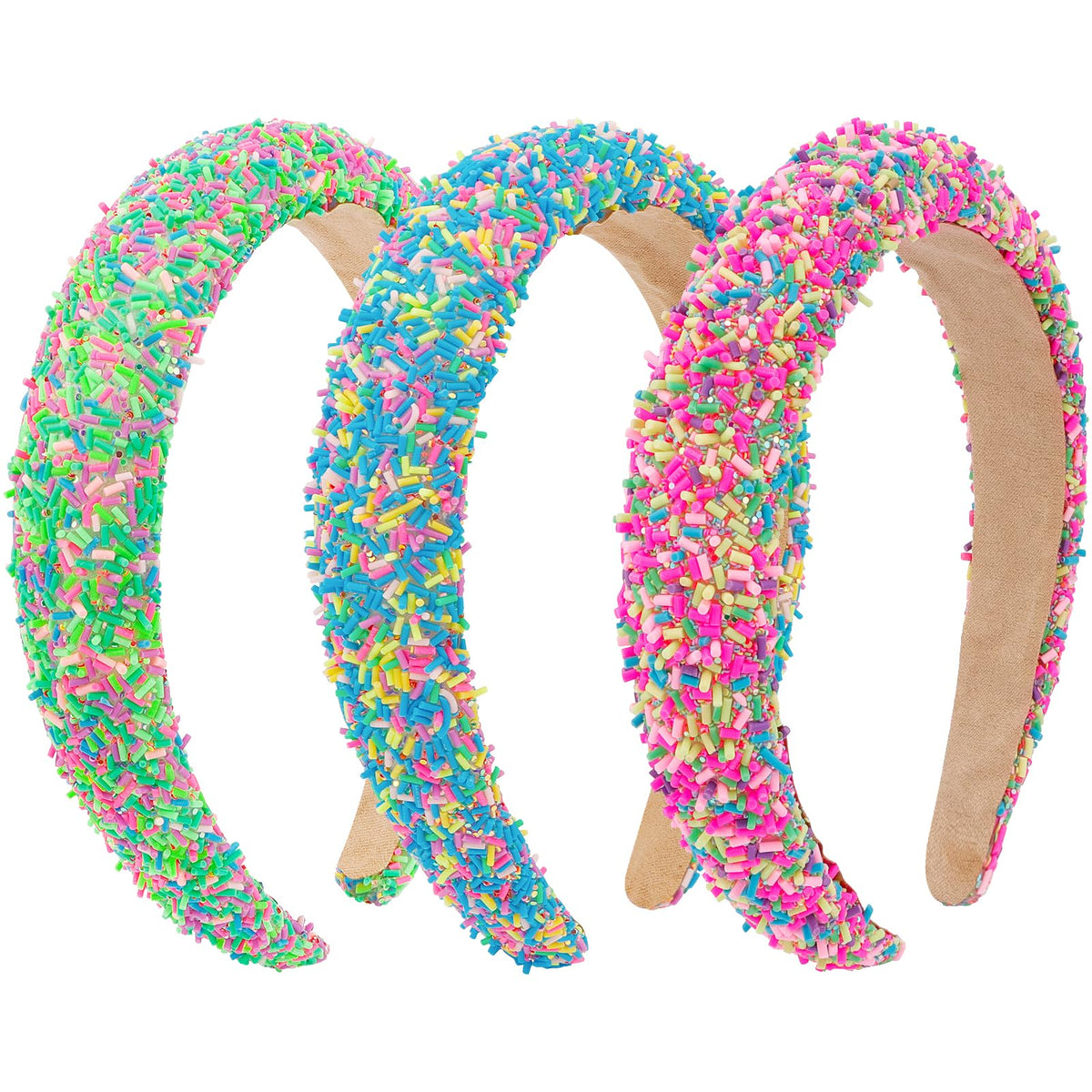 Vovii front view of colorful sprinkle headband showing bright sparkle and appeal