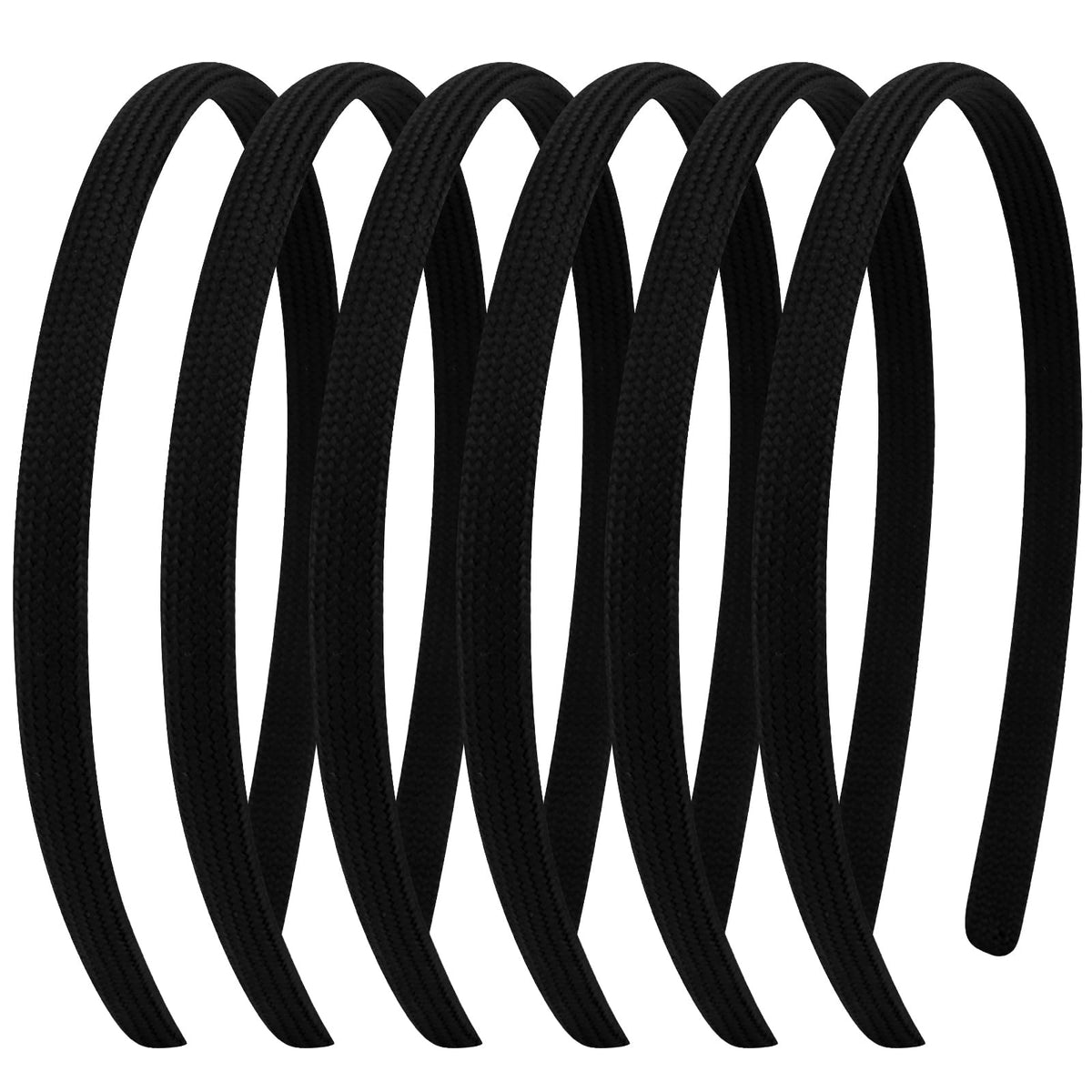 Vovii front view pack of six thin black headbands showing neat compact storage and convenience