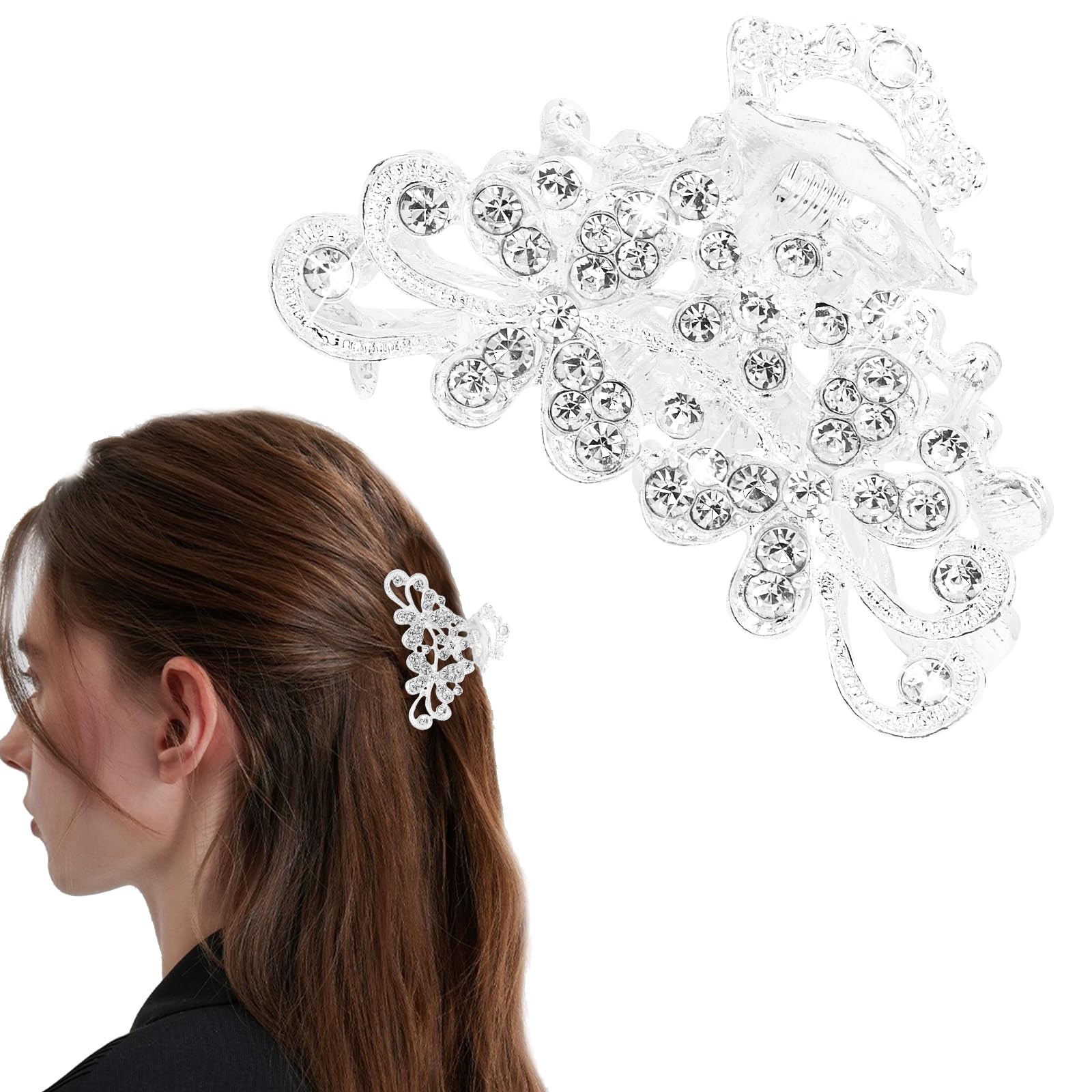 Vovii front view of rhinestone hair clip showing sparkly design and secure grip benefit