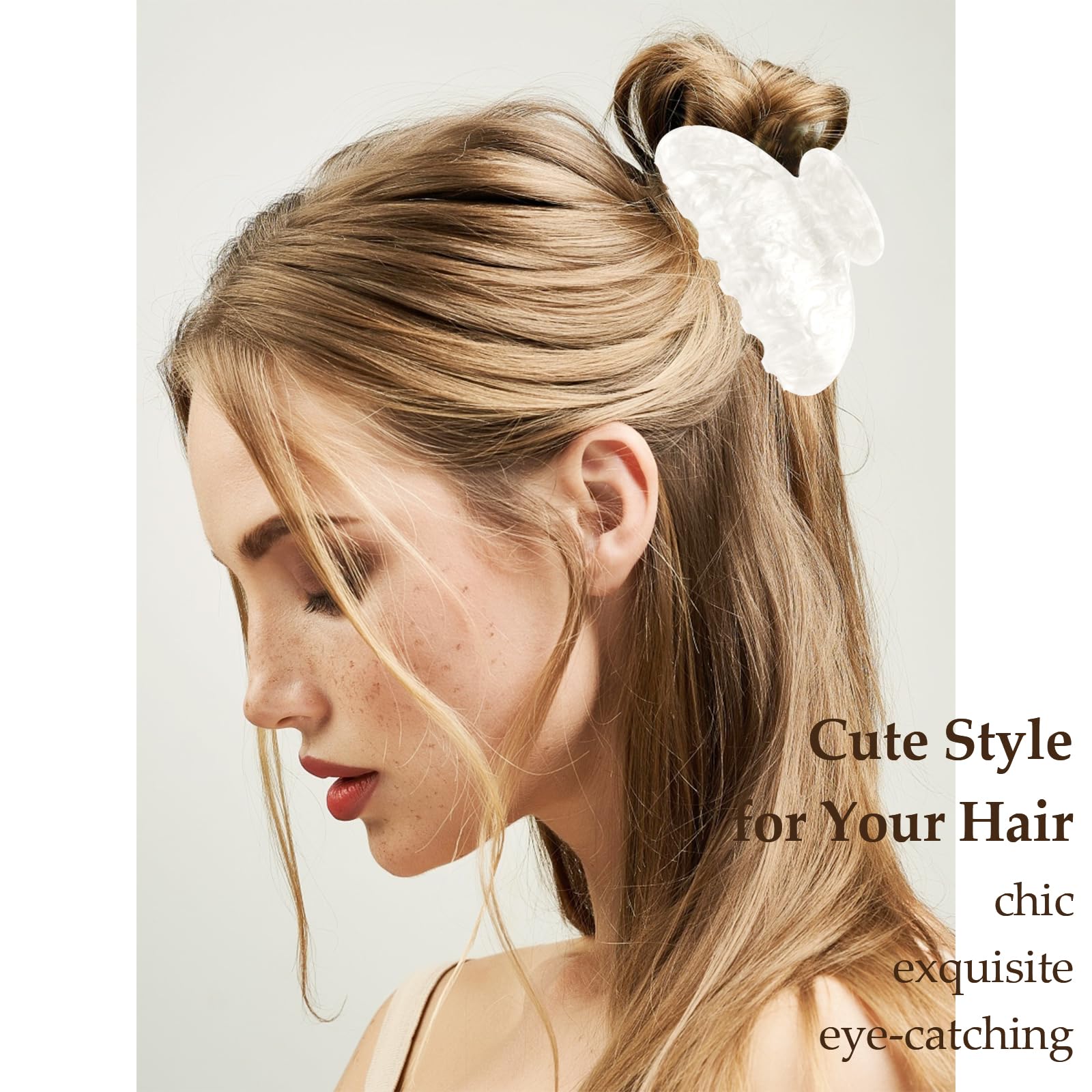 Vovii clip securing a half-up hairstyle, demonstrates comfortable all-day hold