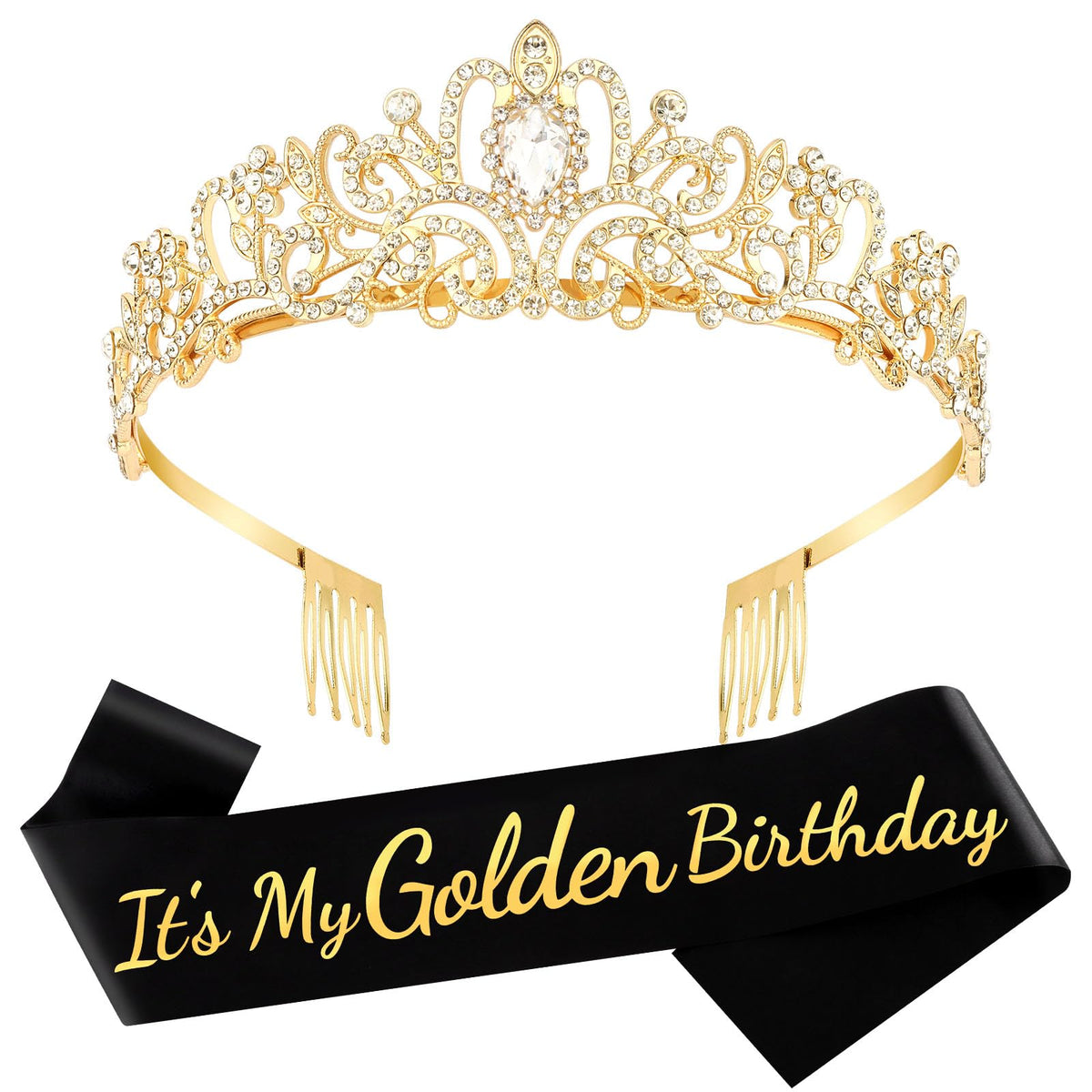 Vovii front view of sash and crown showing glittery celebration look and instant photo impact