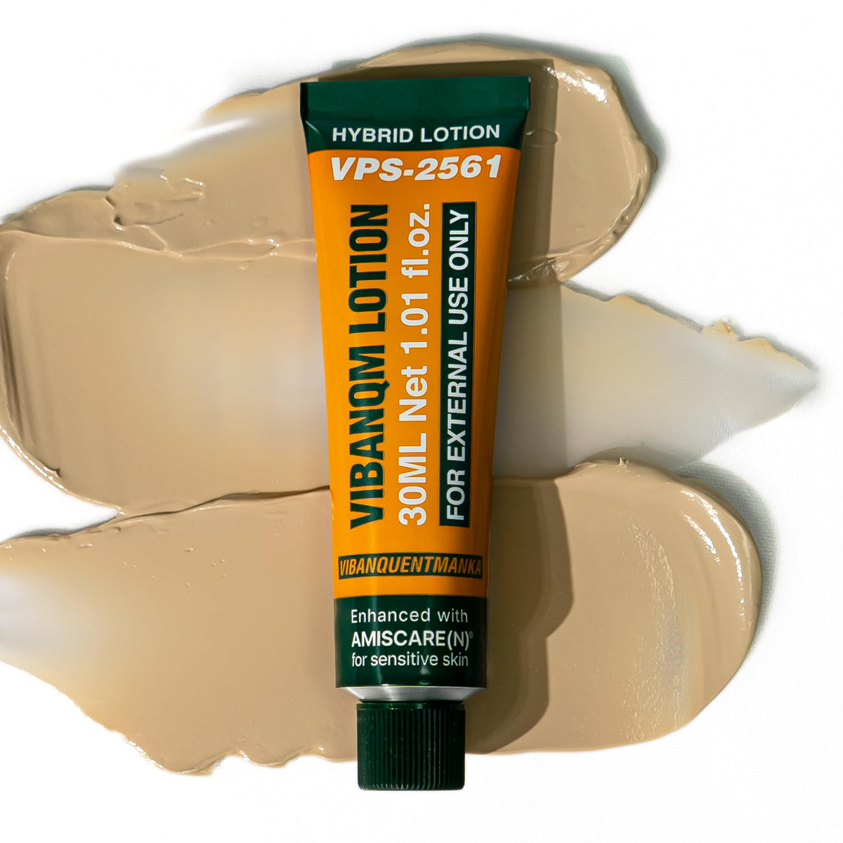 VQM bottle front packaging showing label and benefit for calming skin
