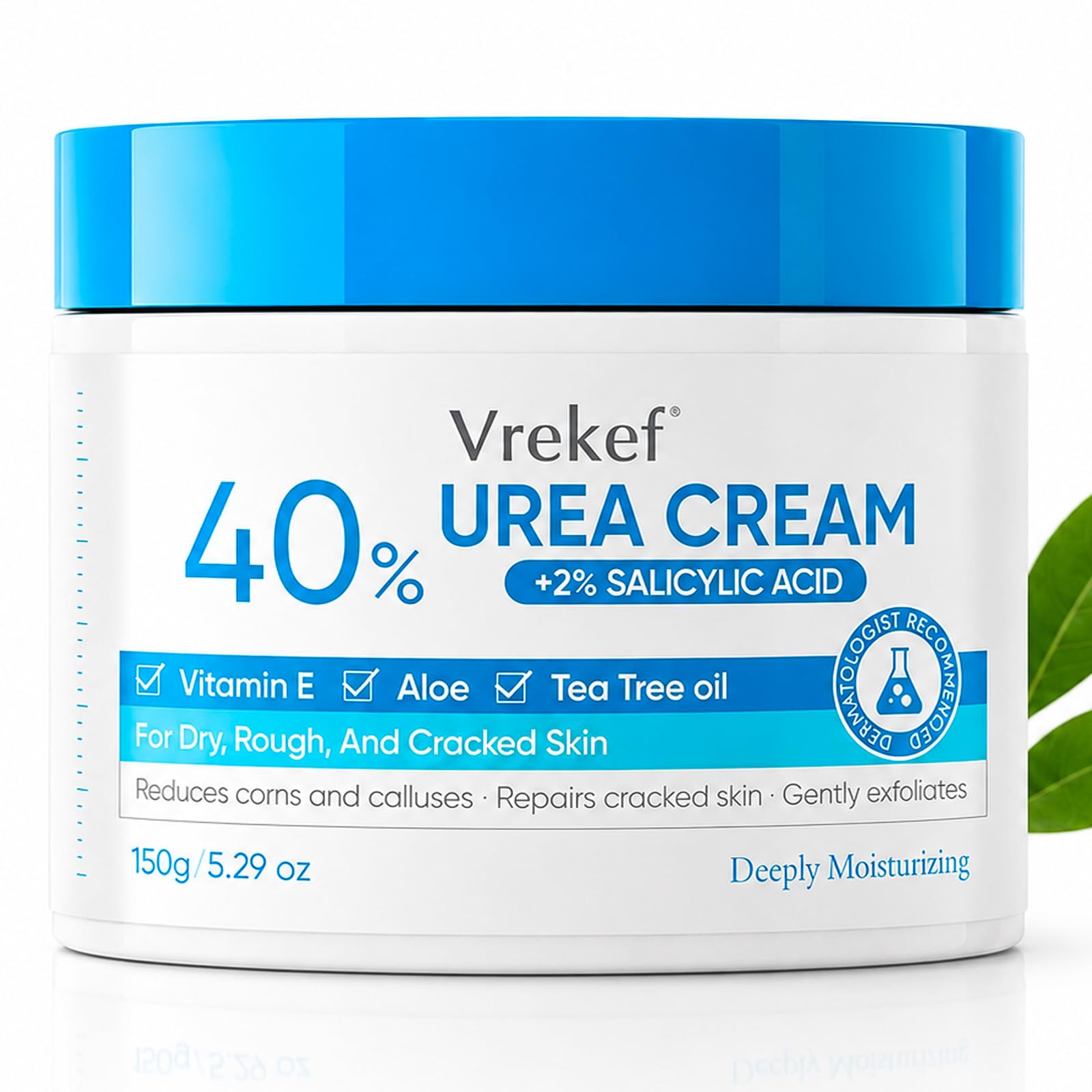 VREKEF front packaging showing tube and jar, highlights potent urea strength