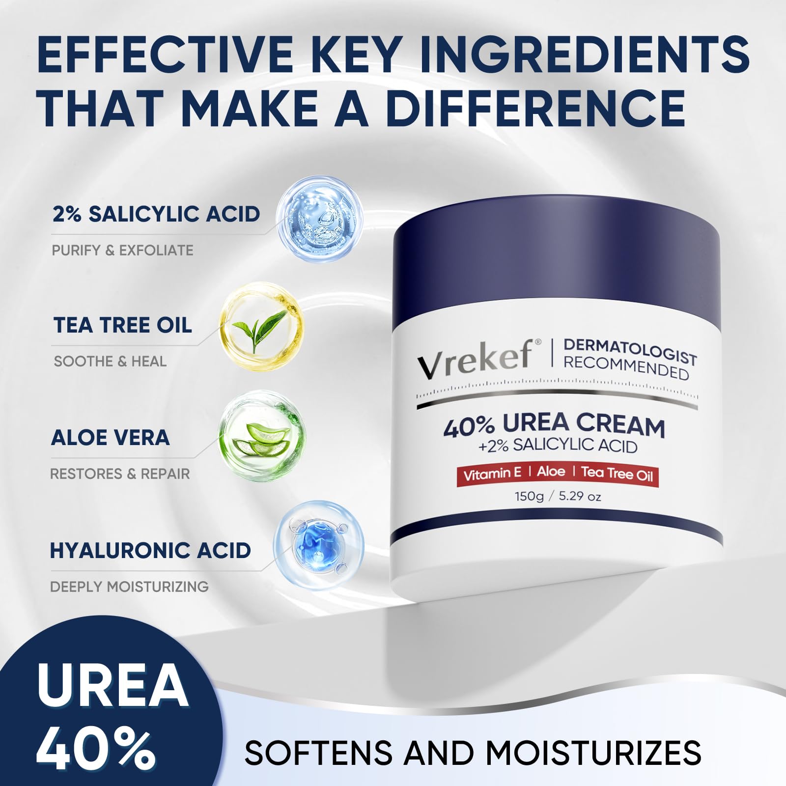 VREKEF cream texture close-up highlighting rich absorbent formula