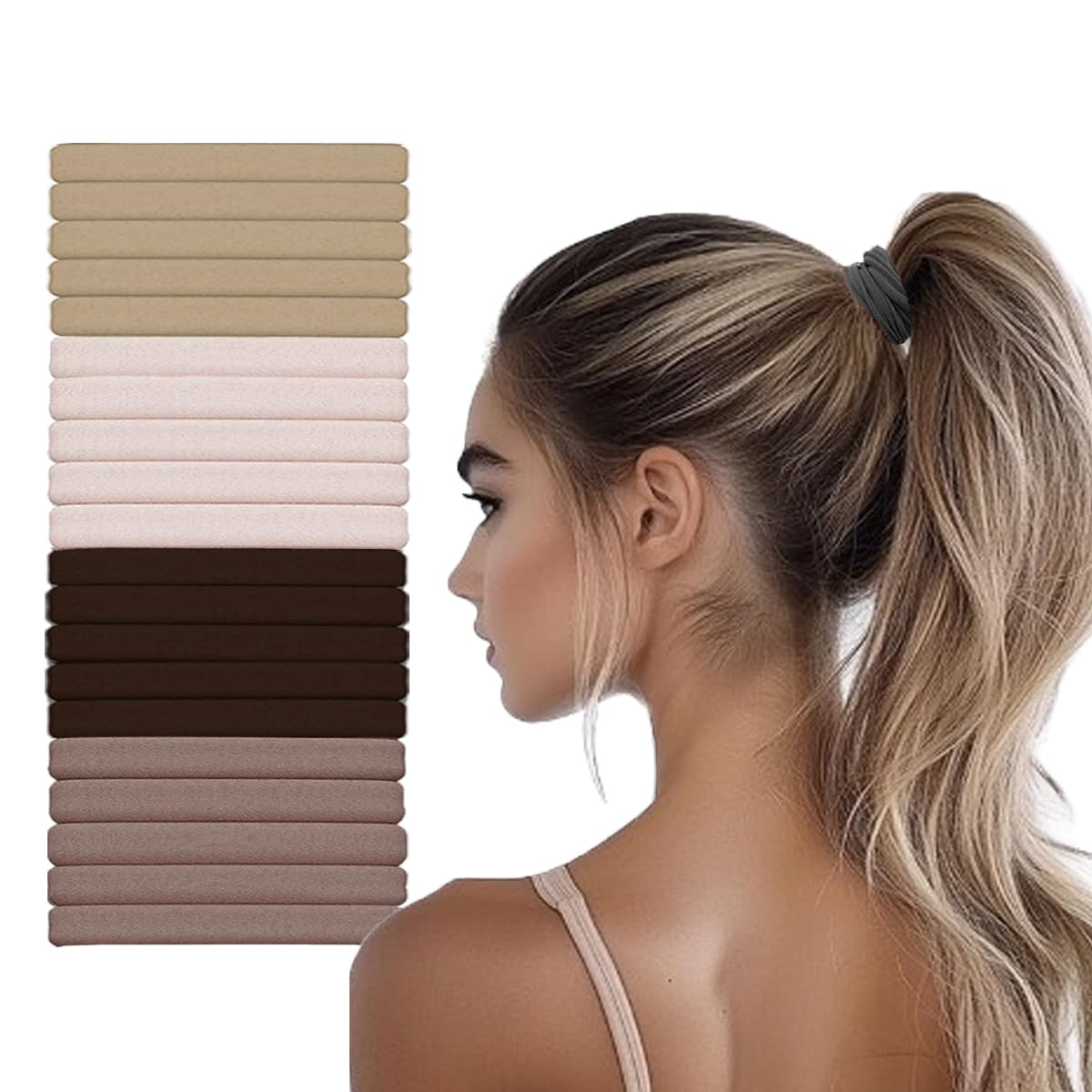 vrose flosi front packaging showing 20 hair ties and benefits