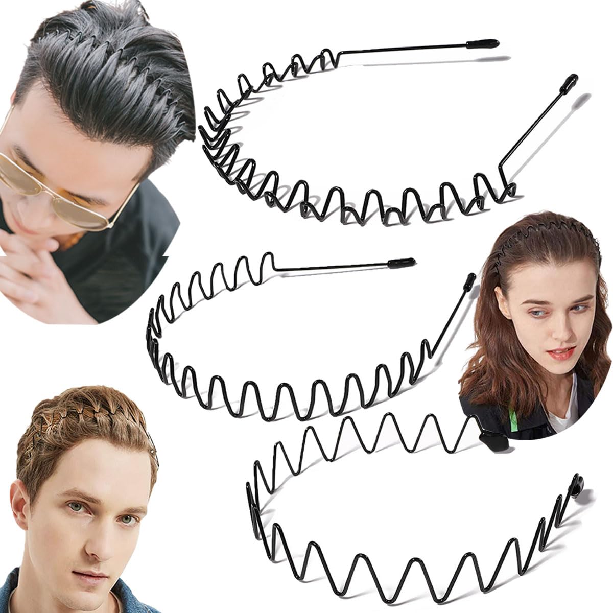 Vrose Flosi front view of three metal headbands showing styles and durable finish, easy selection