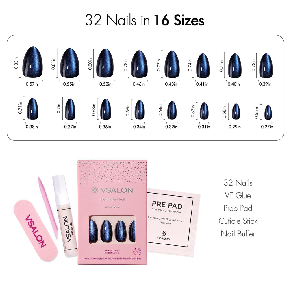 VSALON dark blue cat eye nail close-up showing shimmer and depth, salon finish benefit