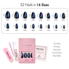 VSALON dark blue cat eye nail close-up showing shimmer and depth, salon finish benefit
