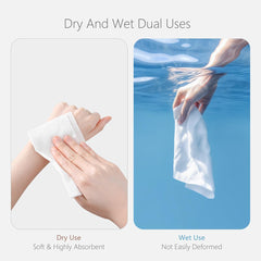 vuacepe wet towel absorbing water to show strength when damp and reliable absorbency benefit