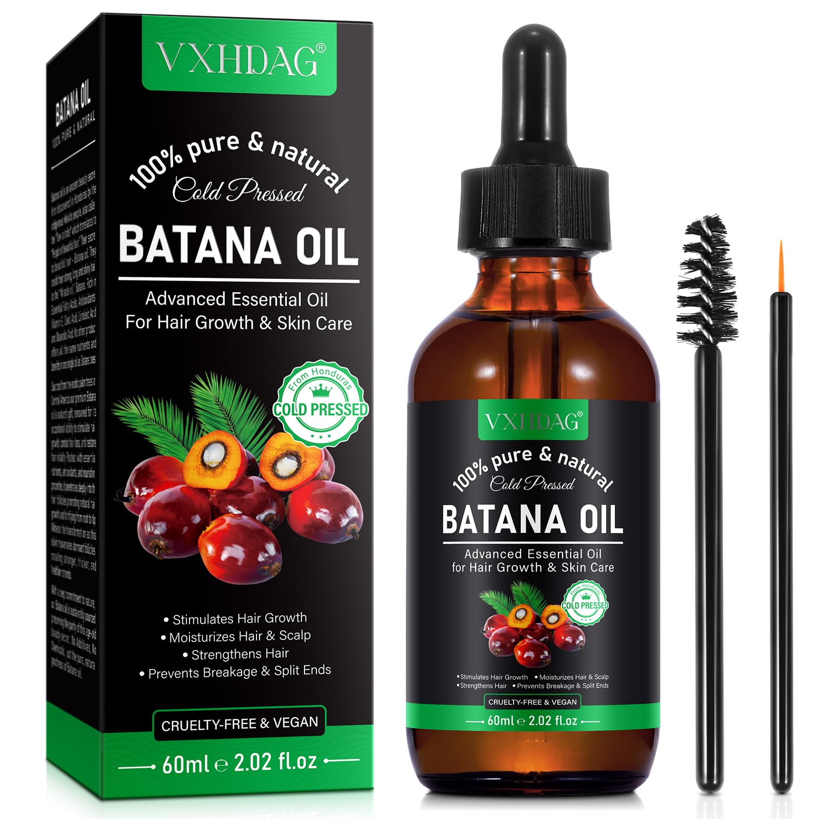 VXHDAG bottle front view showing pure Batana oil for hair nourishment