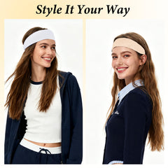 Vylxuxa hands stretching headband to show elastic fit and comfortable hold benefit