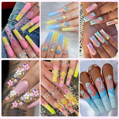 VYNELLE finished manicure with colorful 3D flowers demonstrating creative inspiration