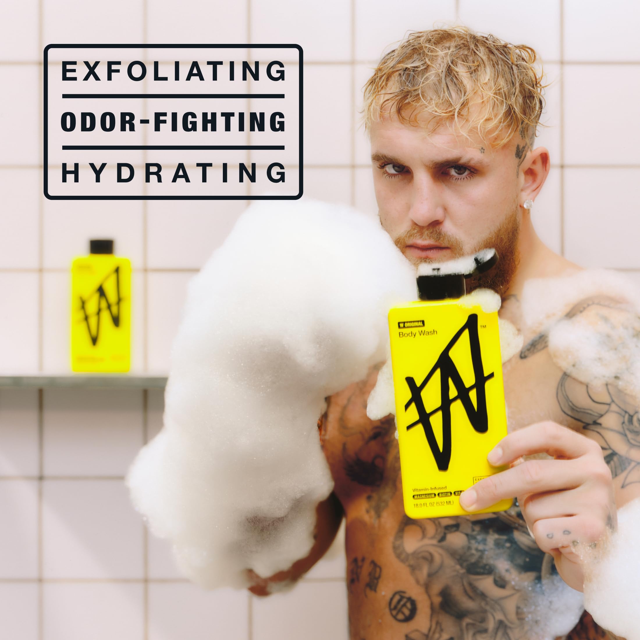 W by Jake Paul pouring gel texture displaying hydrating lather benefit