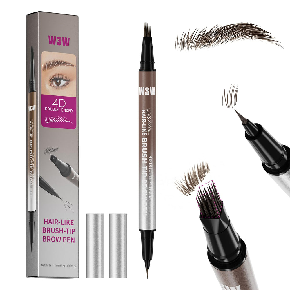 W3W brow pen front view showing packaging and medium brown shade benefit