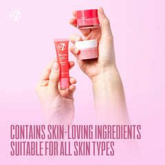 W7 glossy balm applied on lips demonstrating instant shine and conditioning benefit