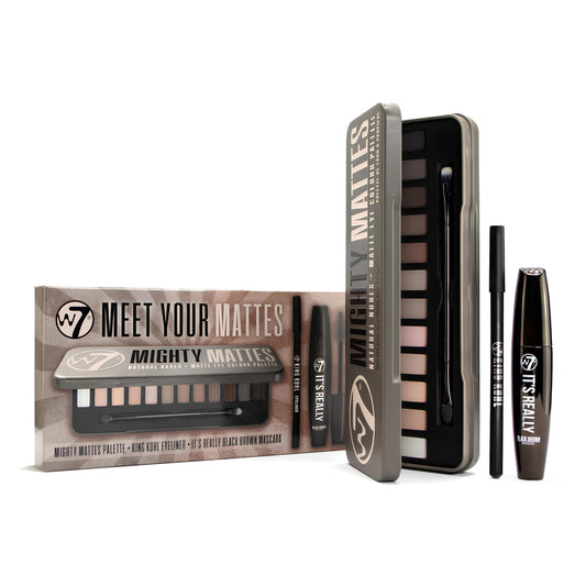 W7 front packaging of Meet Your Mattes set showing contents and gift-ready box benefit