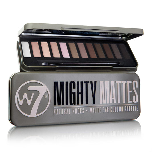 W7 front tin closed compact showing portable matte palette benefit