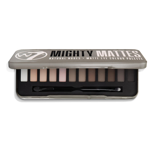 W7 open palette top-down view showing 12 matte shades for versatile looks