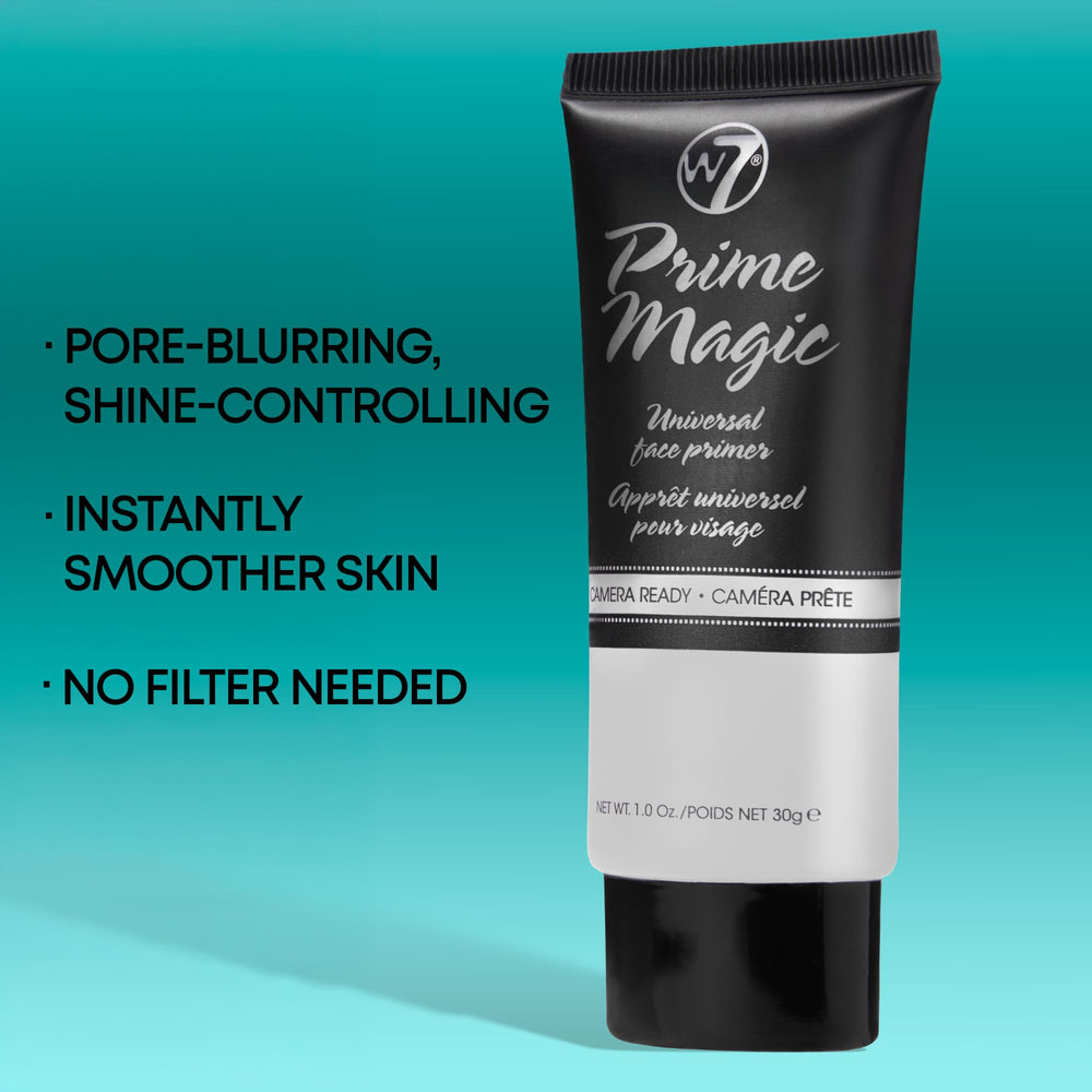 W7 Prime Magic Face Primer next to a coin for scale, compact tube perfect for travel and touch-ups